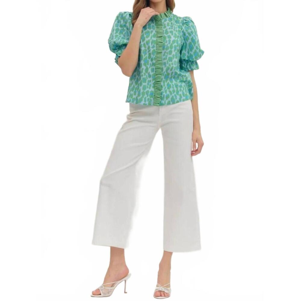 NEW ENTRO luca leopard blouse in green - Picture 5 of 10